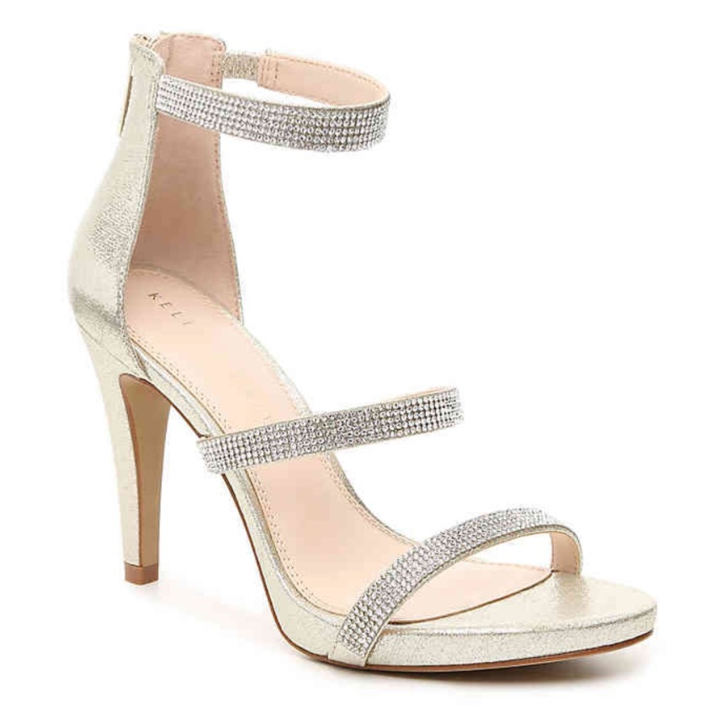 Metallic Rhinestone Strappy Heels